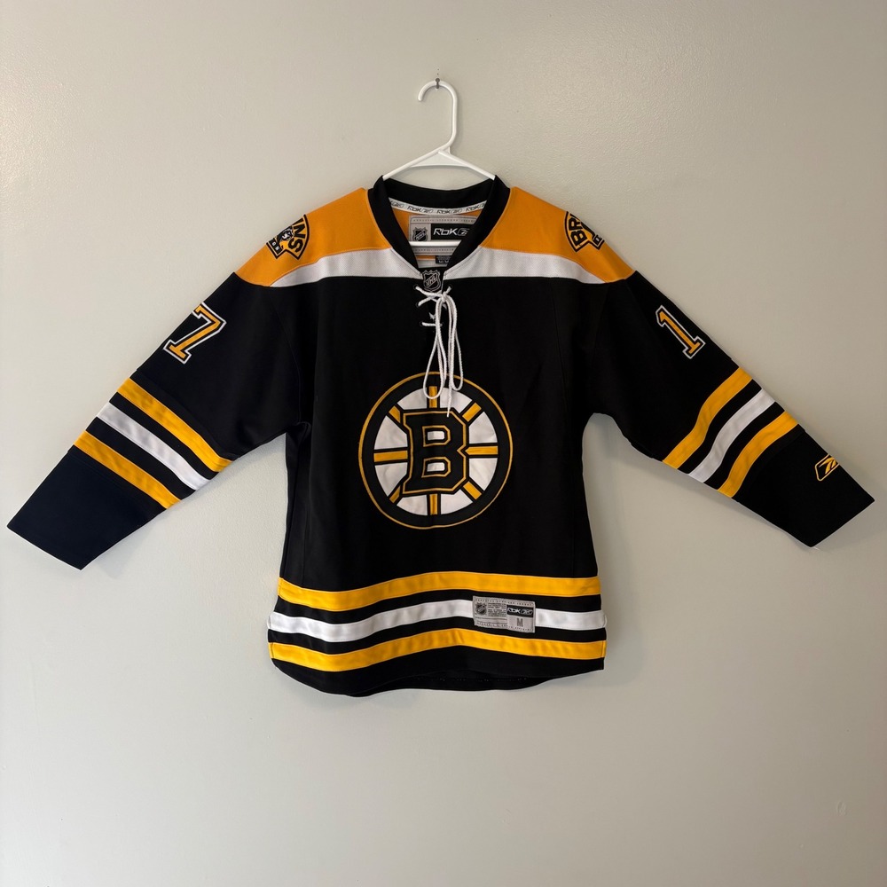 Reebok NHL Boston Bruins Hockey Jersey Mens Medium Black Gold Lace Up Premier